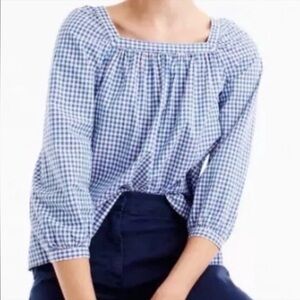 Gingham j.crew square neck puff sleeve top